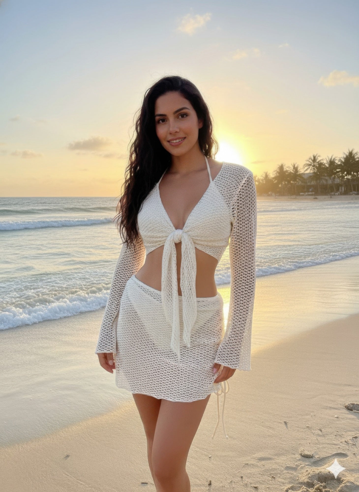 Women's white beugel bikini set, crochet material, beachwear option