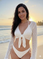 Women's white beugel bikini set, stylish beachwear for summer