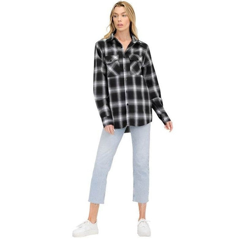 BF Regular Fit Checker Plaid Flannel Long Sleeve - VacationGrabs