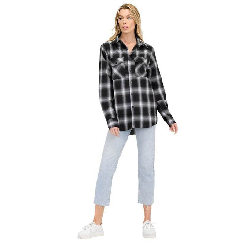 BF Regular Fit Checker Plaid Flannel Long Sleeve - VacationGrabs