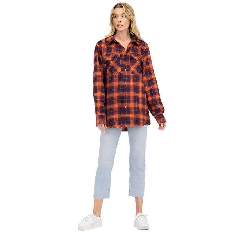 BF Regular Fit Checker Plaid Flannel Long Sleeve - VacationGrabs
