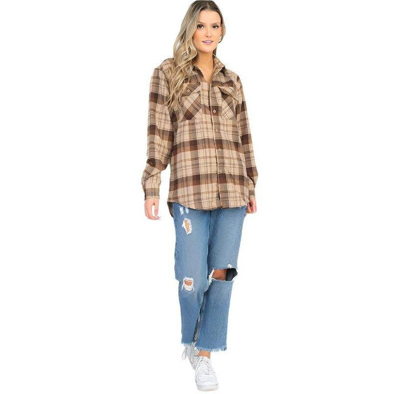 BF Regular Fit Checker Plaid Flannel Long Sleeve - VacationGrabs
