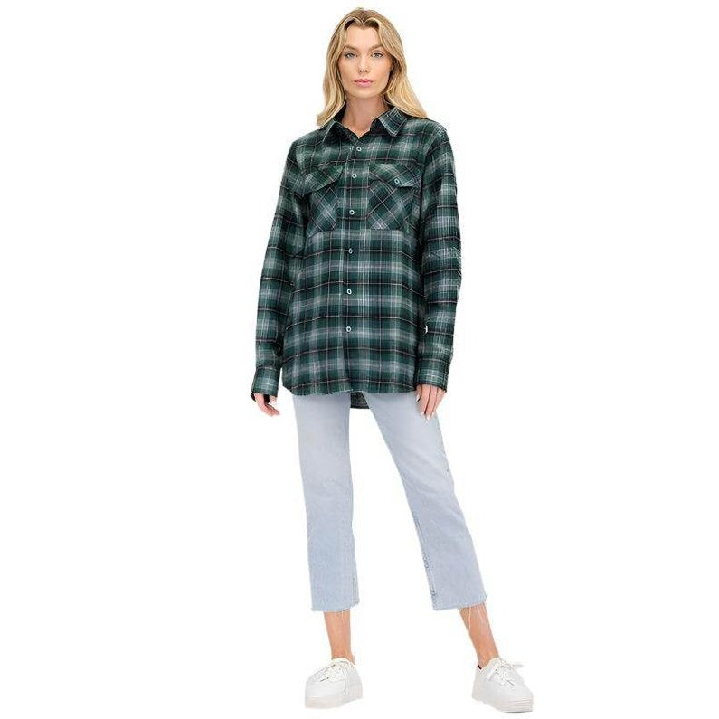 BF Regular Fit Checker Plaid Flannel Long Sleeve - VacationGrabs