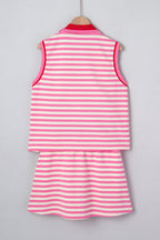 Stripe Textured Zip Collar Top & Skort Set