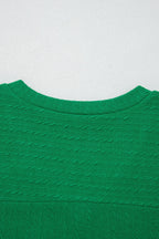 Cable Knit Textured V-Neck Short Sleeve T-Shirt