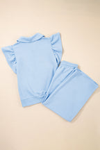 Textured Ruffle Half Zip Top and Pants Set