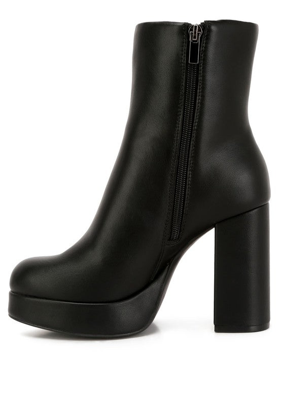 Rag Company chunky heel ankle boots for women in black with side zipper design