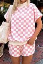 Checker Colorblock Mock Neck Top & Short Set