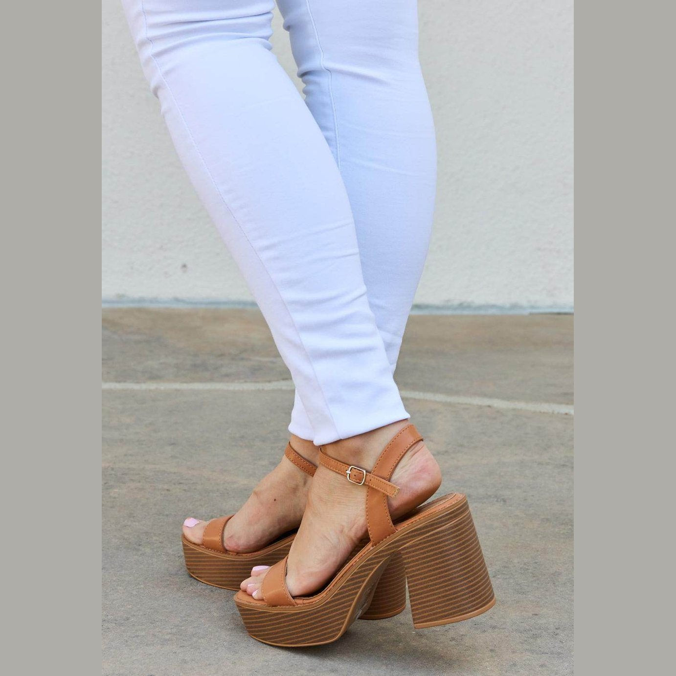 Cognac Platform Heel Sandals - VacationGrabs