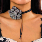 Big flower crystal choker for women with a stunning floral design and adjustable strap
