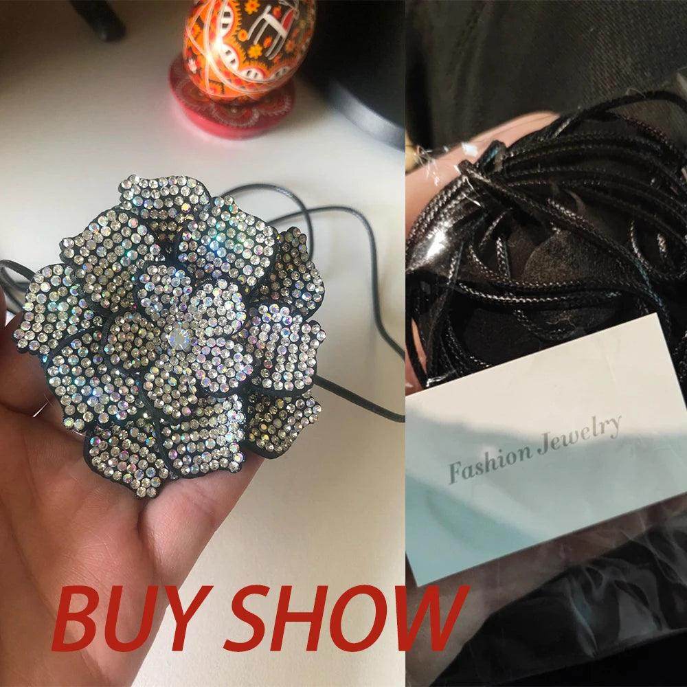 Big flower crystal choker for women with shimmering rhinestones, perfect for adding sparkle to any outfit