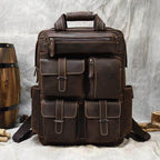 Big outdoor leather backpack with multiple pockets and sturdy handles for travel and adventure