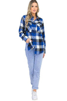 Big plaid shirt for women in blue and black featuring a relaxed fit and front pocket