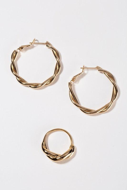 Women's Jewelry - Sets Big sized ripple ring and earring set