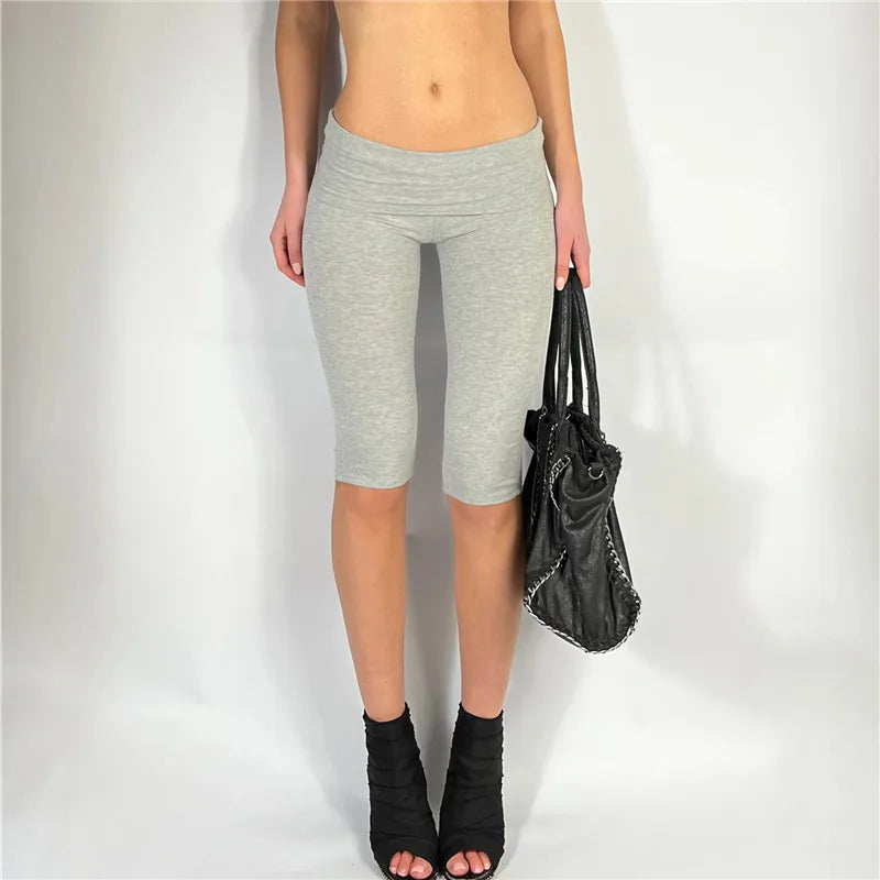 Women's gray biker short shorts, comfortable cotton blend for casual wear