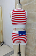 Women's red and white striped biker short shorts, festive summer outfit