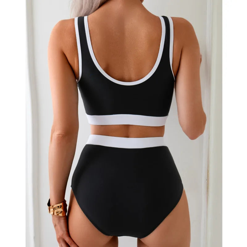 Black high waist bikini set, stylish and comfortable for beach outings