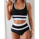 Women's black and white high waist bikini set, perfect for beach outings