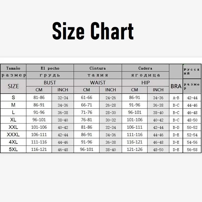 Size chart for high waist bikini set with various measurements