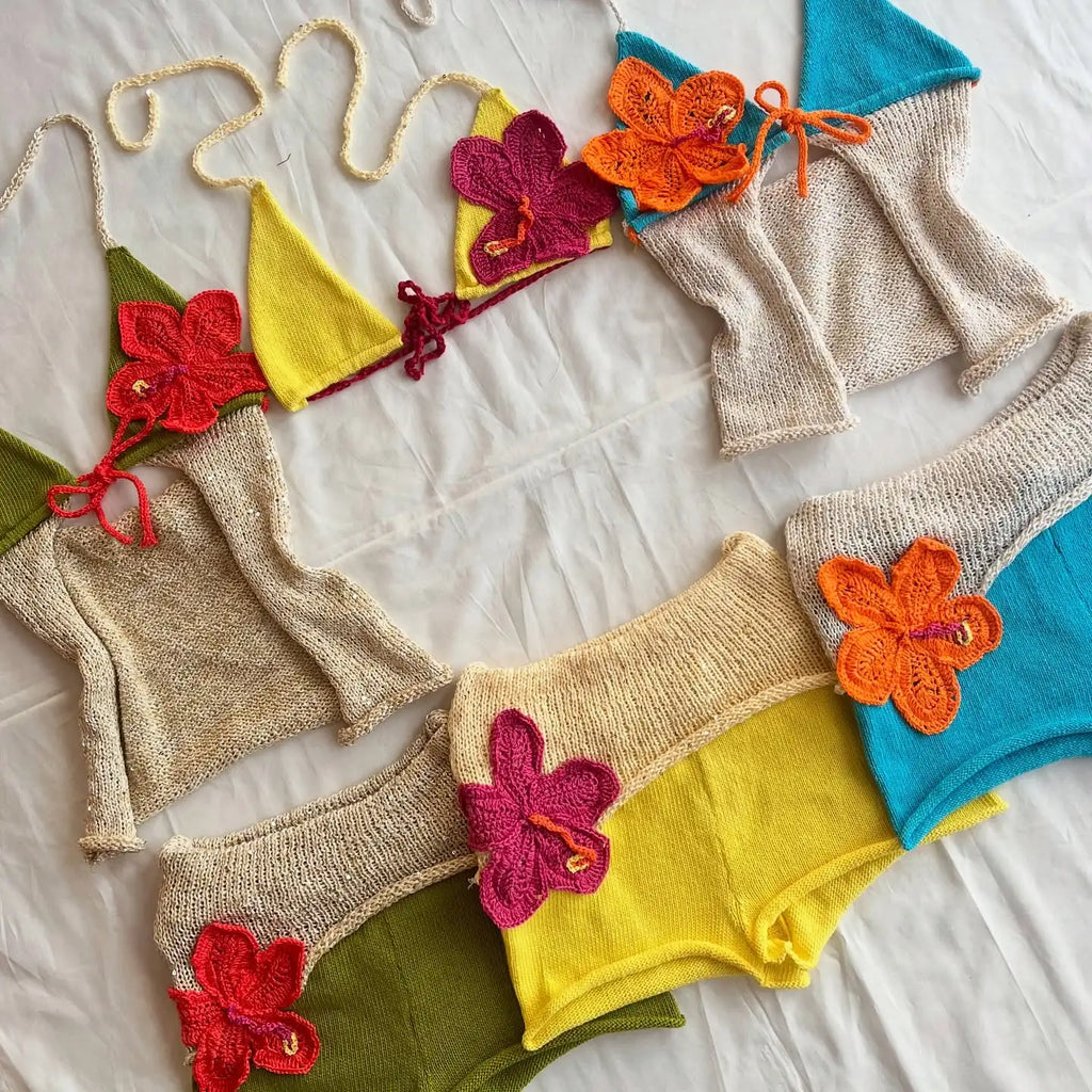Women's crochet bikini set in vibrant colors, perfect for summer beach days