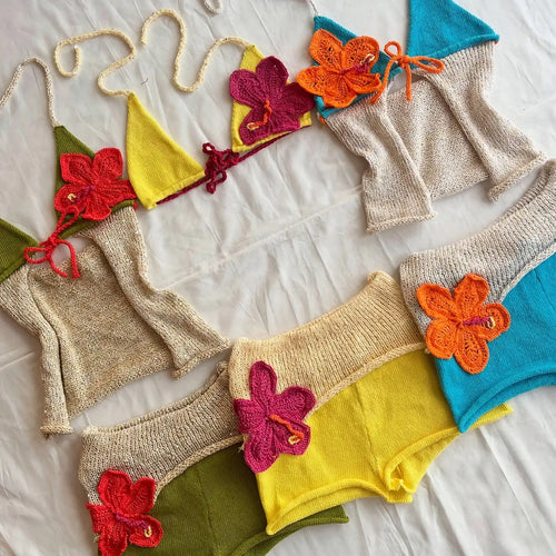 Women's crochet bikini set in vibrant colors, perfect for summer beach days