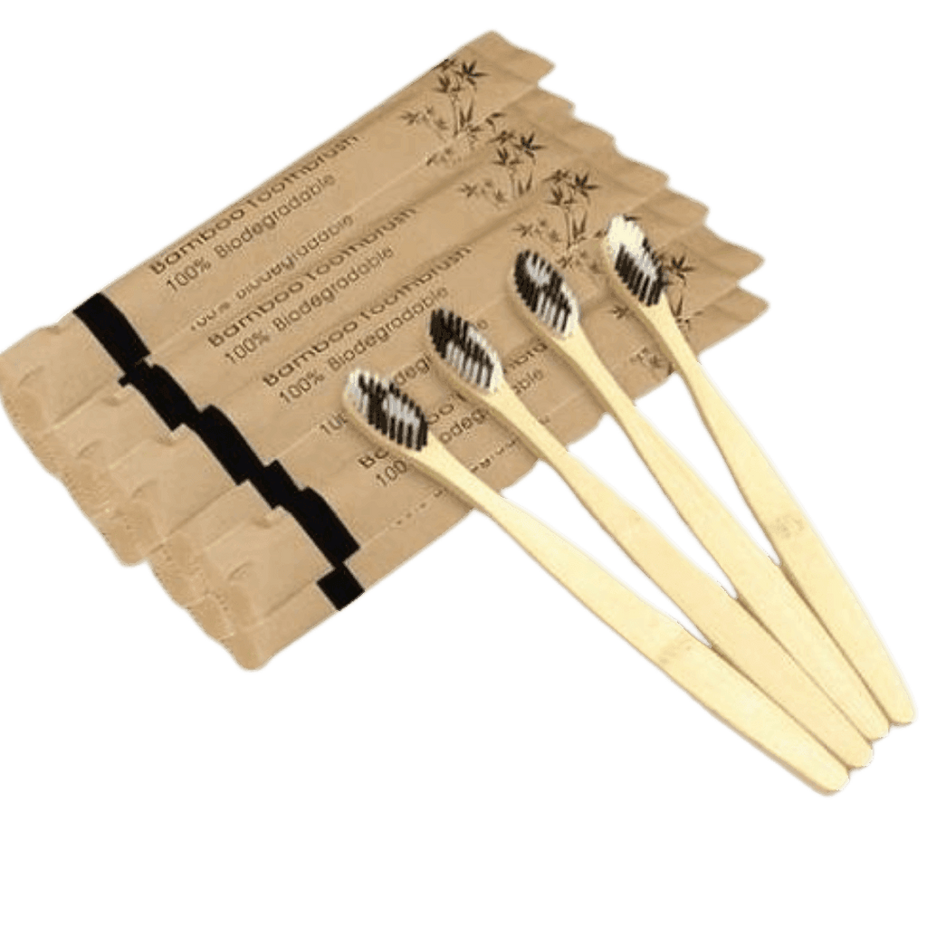 Set of biodegradable bamboo toothbrushes for eco-friendly travel essentials by VacationGrabs
