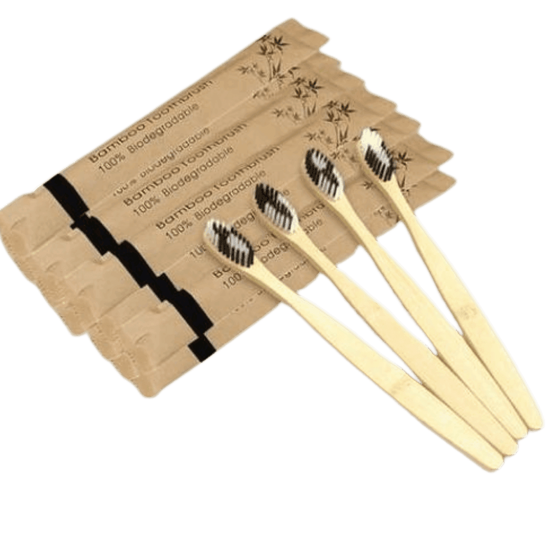 Set of biodegradable bamboo toothbrushes for eco-friendly travel essentials by VacationGrabs
