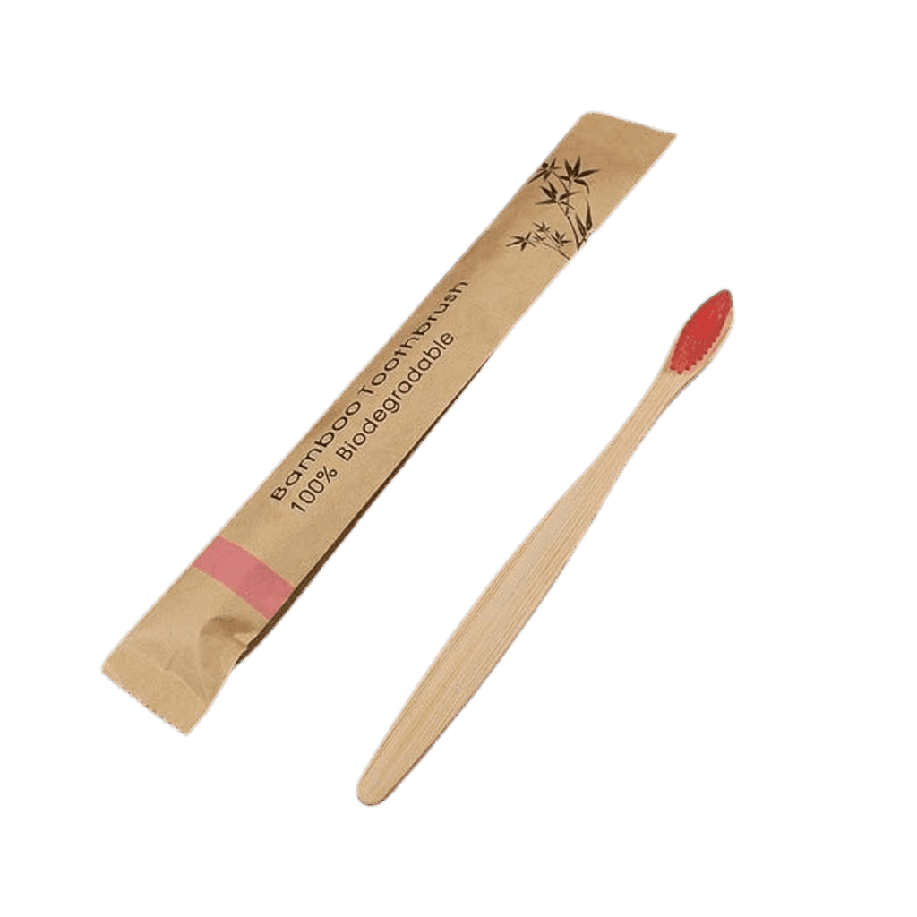 VacationGrabs biodegradable bamboo toothbrush in natural wood packaging for eco-friendly travelers