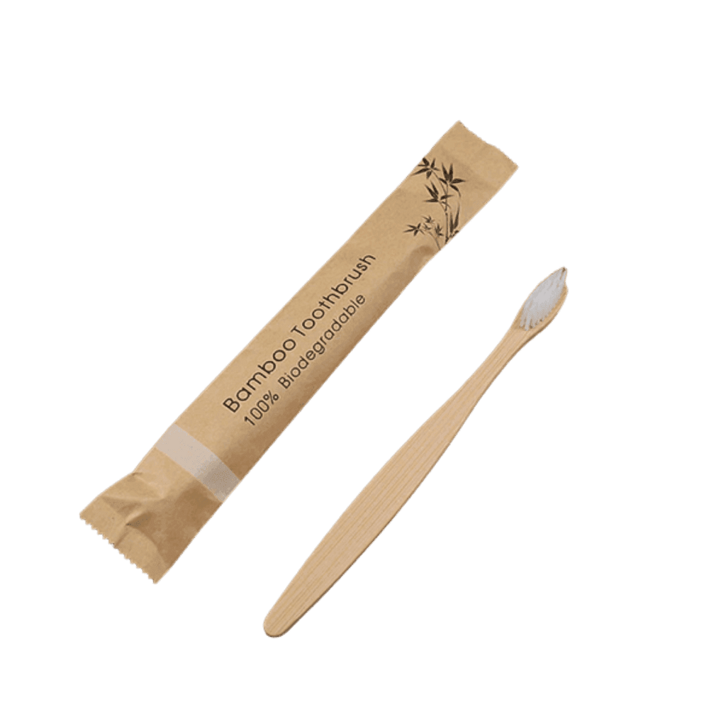 VacationGrabs biodegradable bamboo toothbrush in eco-friendly packaging for sustainable travel essentials