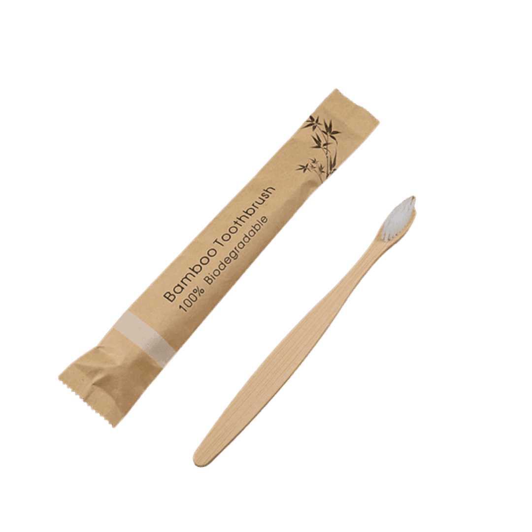 VacationGrabs biodegradable bamboo toothbrush in eco-friendly packaging for sustainable travel essentials