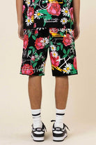 Men's Shorts Black All Over Rose Bloom Print Shorts