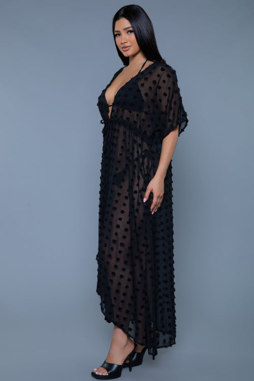 Women's black sheer cover-up and maxi dress for beach outings
