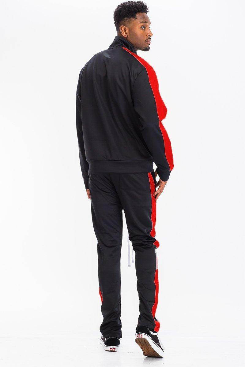 Back view of black and red mens tracksuit from VacationGrabs, stylish and comfortable for casual wear