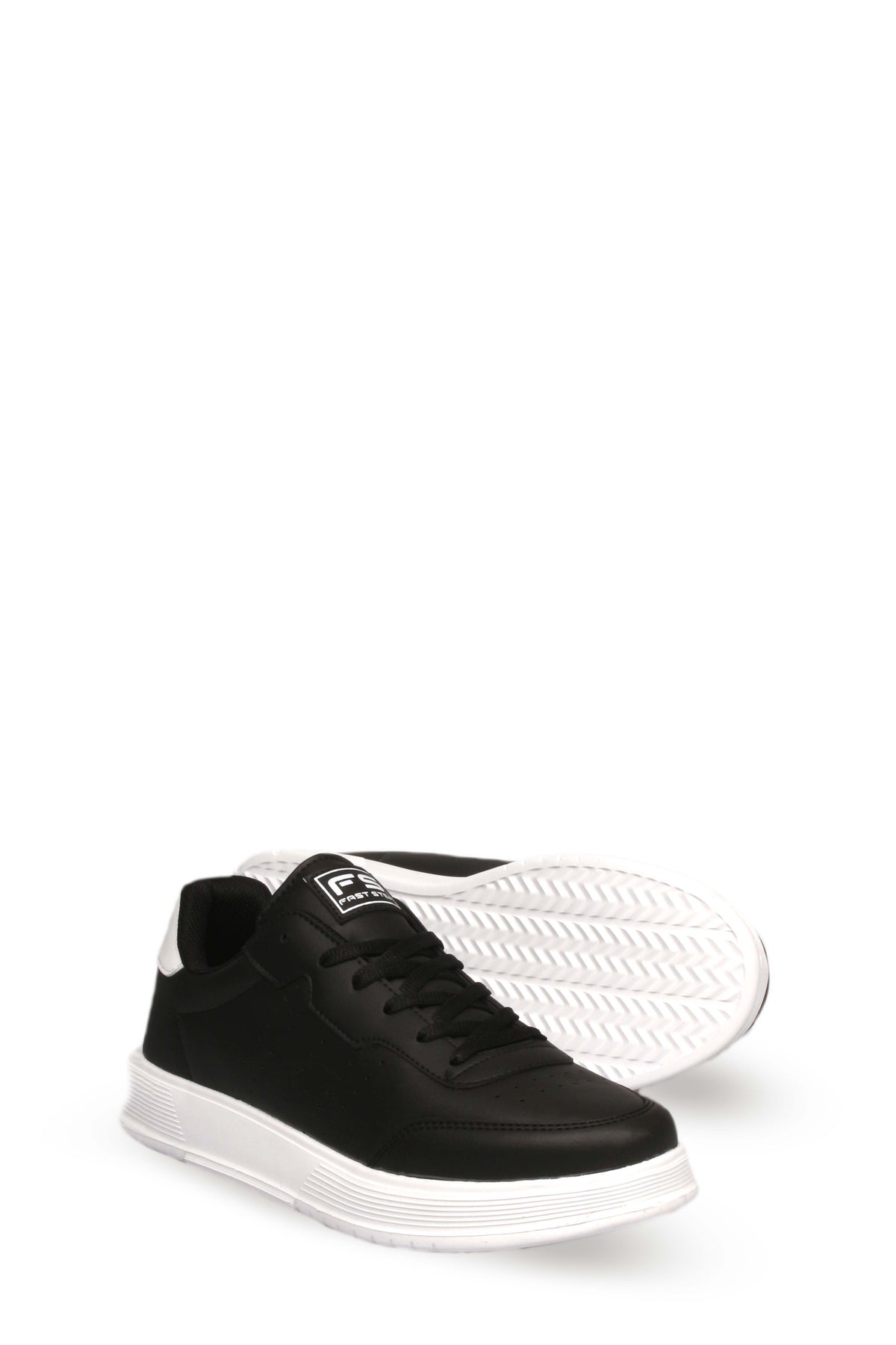 Black and White Contrast-Sole Walking Sneakers for Men – side view