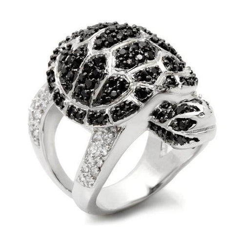 Black and white CZ statement ring featuring a turtle design with sparkling gemstones