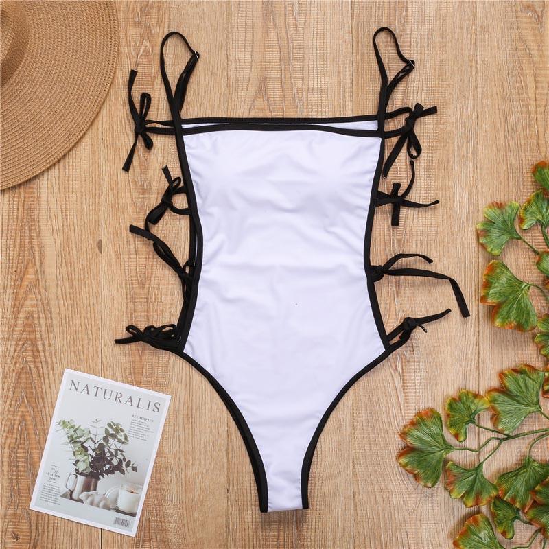 Women's Swimwear - 1PC Black And White Hollow Out One-Piece Swimsuit For Women