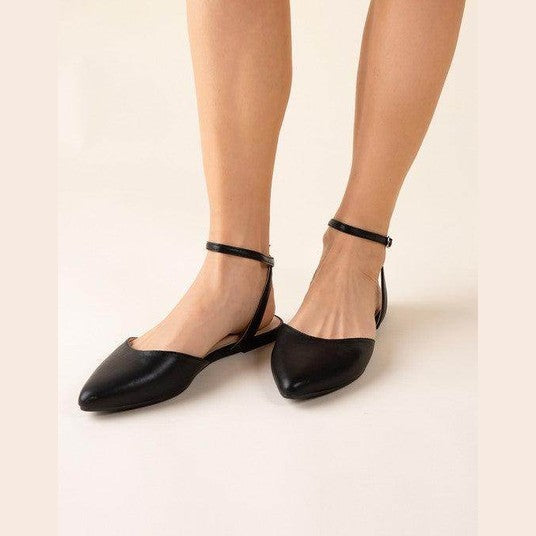 Fortune Dynamic black ankle strap flats for women with a sleek design and comfortable fit