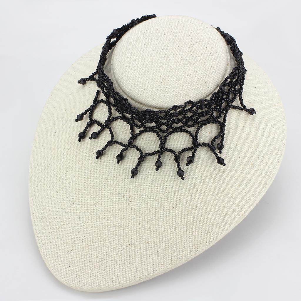 Black beaded choker necklace with intricate lace design for stylish women's jewelry