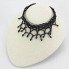 Black beaded choker necklace with intricate lace design for stylish women's jewelry
