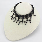Black beaded choker necklace with intricate lace design for stylish women's jewelry