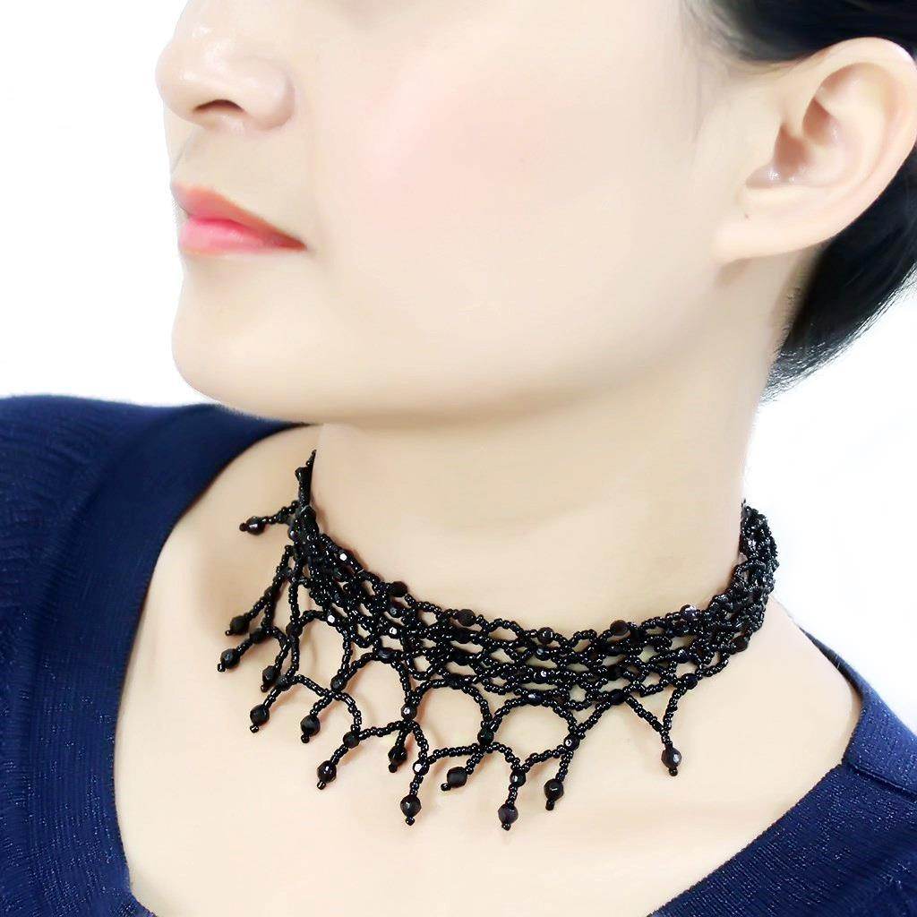 Elegant black beaded choker necklace designed with intricate beadwork for women