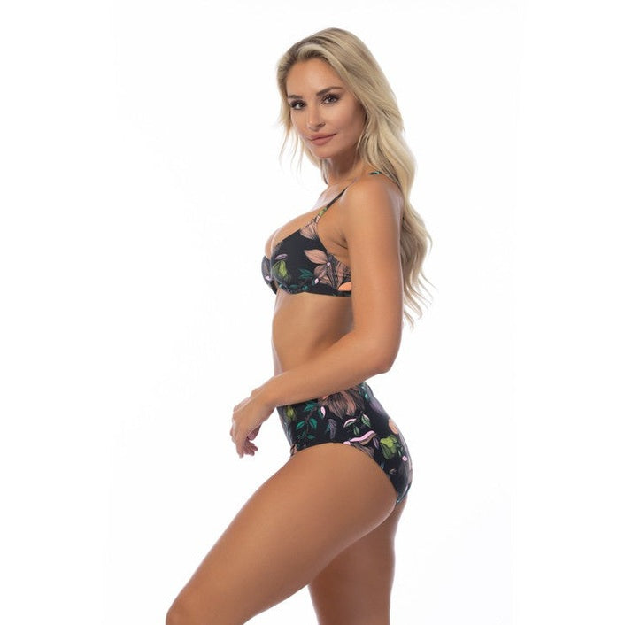 Beach Joy Bikini women's black bikini with floral print two-piece swimwear set