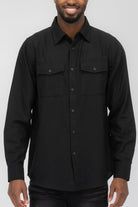 Men's Shirts Black Blank Brushed Long Sleeve Flannel Shirt Mens