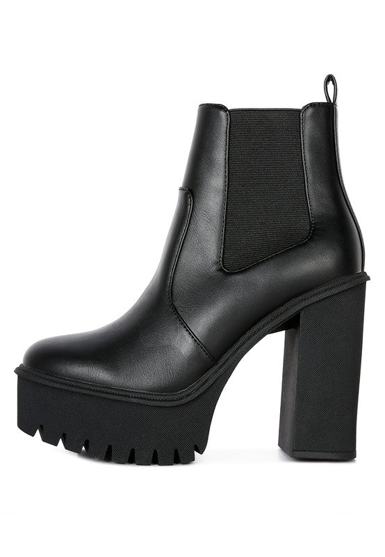 Rag Company black block heel ankle boots with a stylish chunky design and slip-on fit
