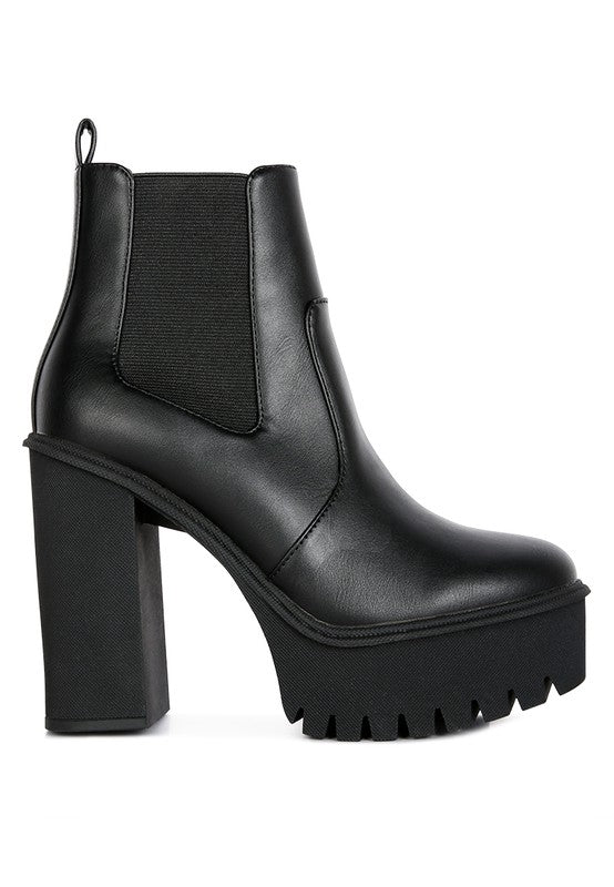 Rag Company black block heel ankle boots with chunky platform for stylish comfort