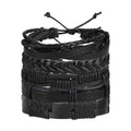 Set of black braided wristbands for men featuring various textures and adjustable designs for a stylish look