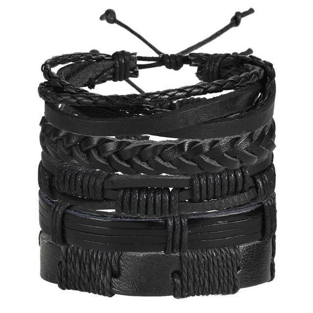 Men's Jewelry - Wristbands Black Braided Wristbands Mens Multi-Layered Bracelets Jewelry