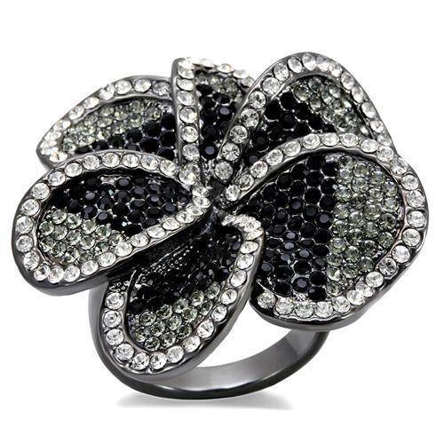 VacationGrabs Black Brass Floral Ring with Sparkling Stones