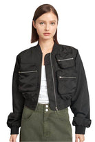 Emory Park black brown bomber jacket featuring multiple front pockets and a stylish cropped design