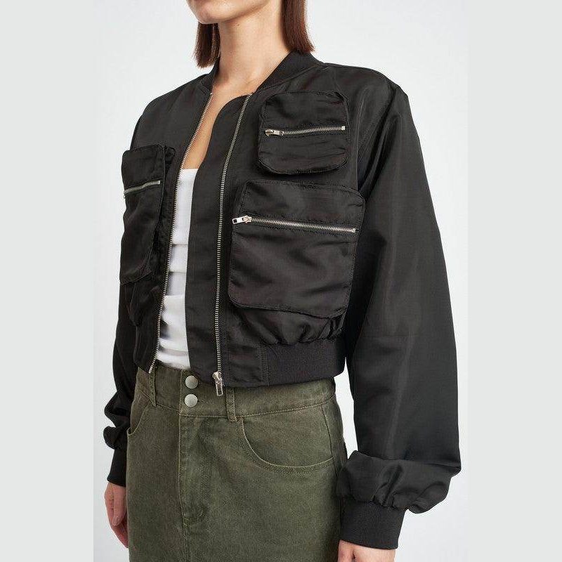 Emory Park black brown bomber jacket with multiple front pockets and a sleek design
